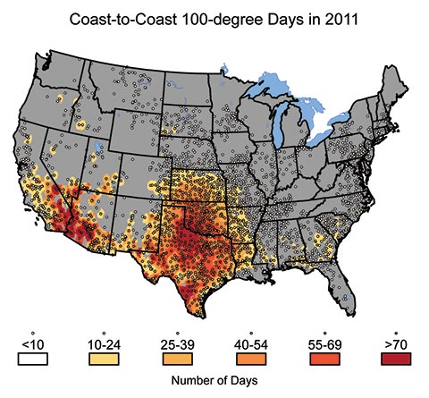 Coast-to-Coast 100-degree Days in 2011